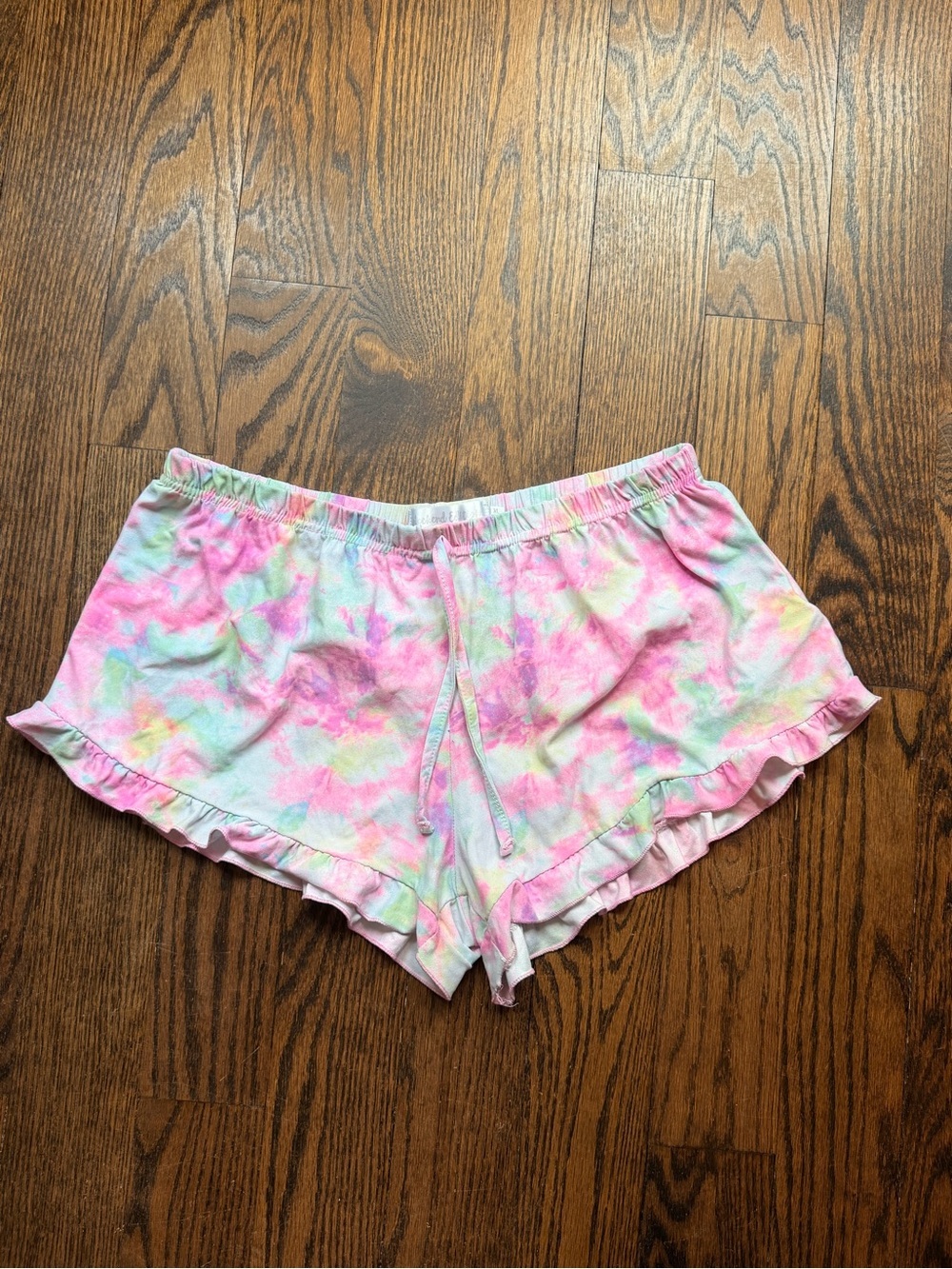 ❤️2 for $10❤️Women's Tie-Dye Ruffle Hem Pajama Shorts - Pink Multi